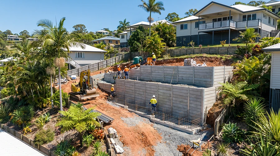 Engineered retaining wall footings on a Gold Coast sloping block