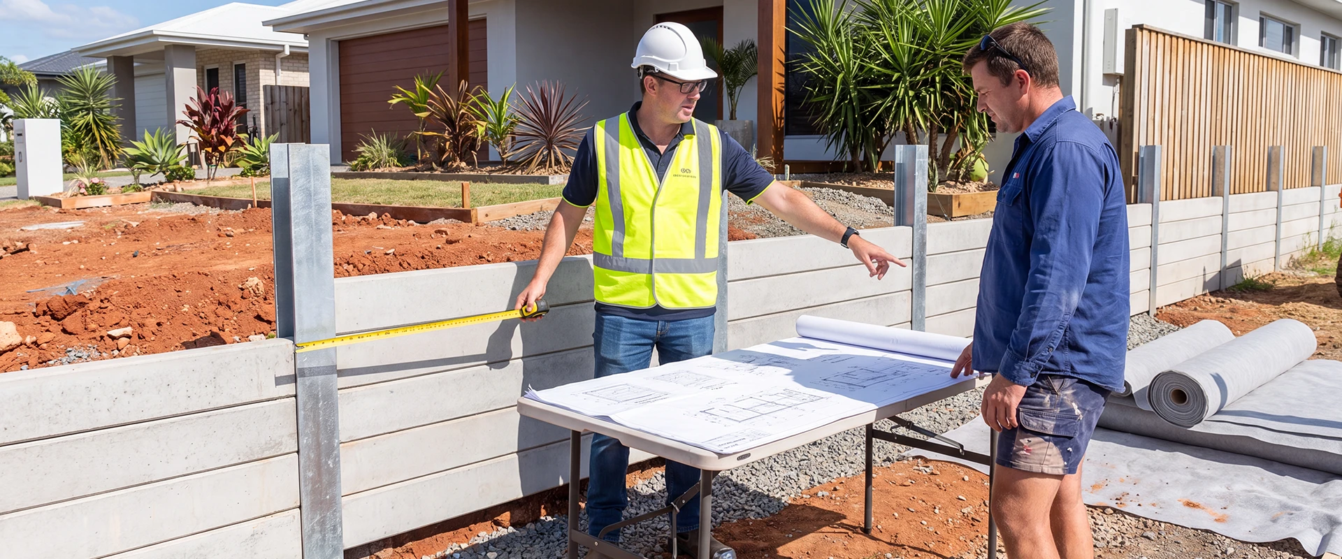 Structural engineer inspecting a retaining wall project on the Gold Coast
